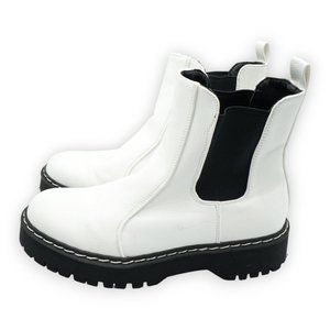SINCERELY JULES Hippie Women's Chelsea Log Sole Boots White Leather  Size‎ 7.5